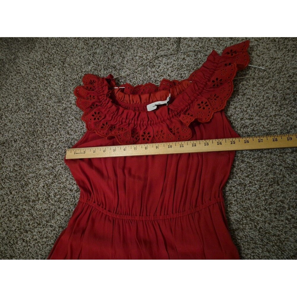 Coach Eyelet Ruffle Midi Dress Sz O Red Romantic Milkmaid Cottage Boho $475 - Picture 4 of 8